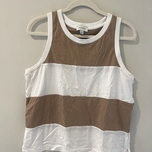 Evereve Brown and White Striped Tank Top